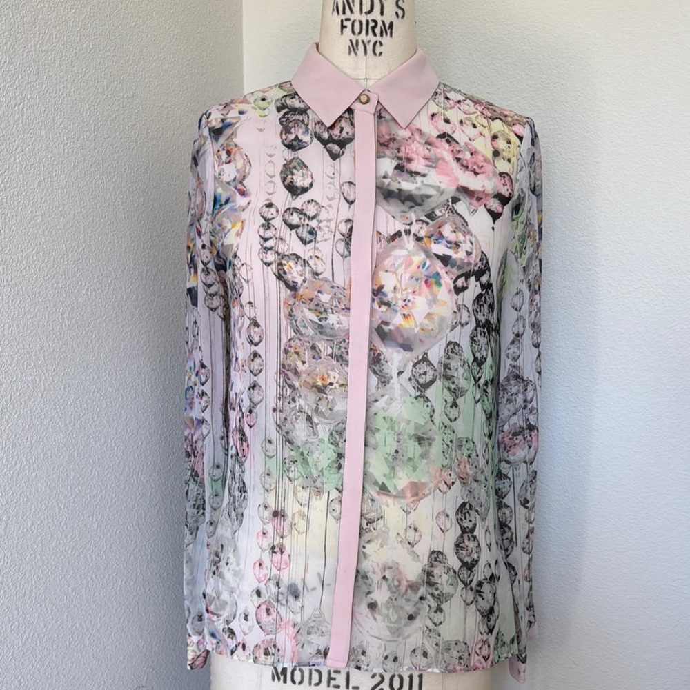 Teb Baker Sheer Blouse with Pink Collar